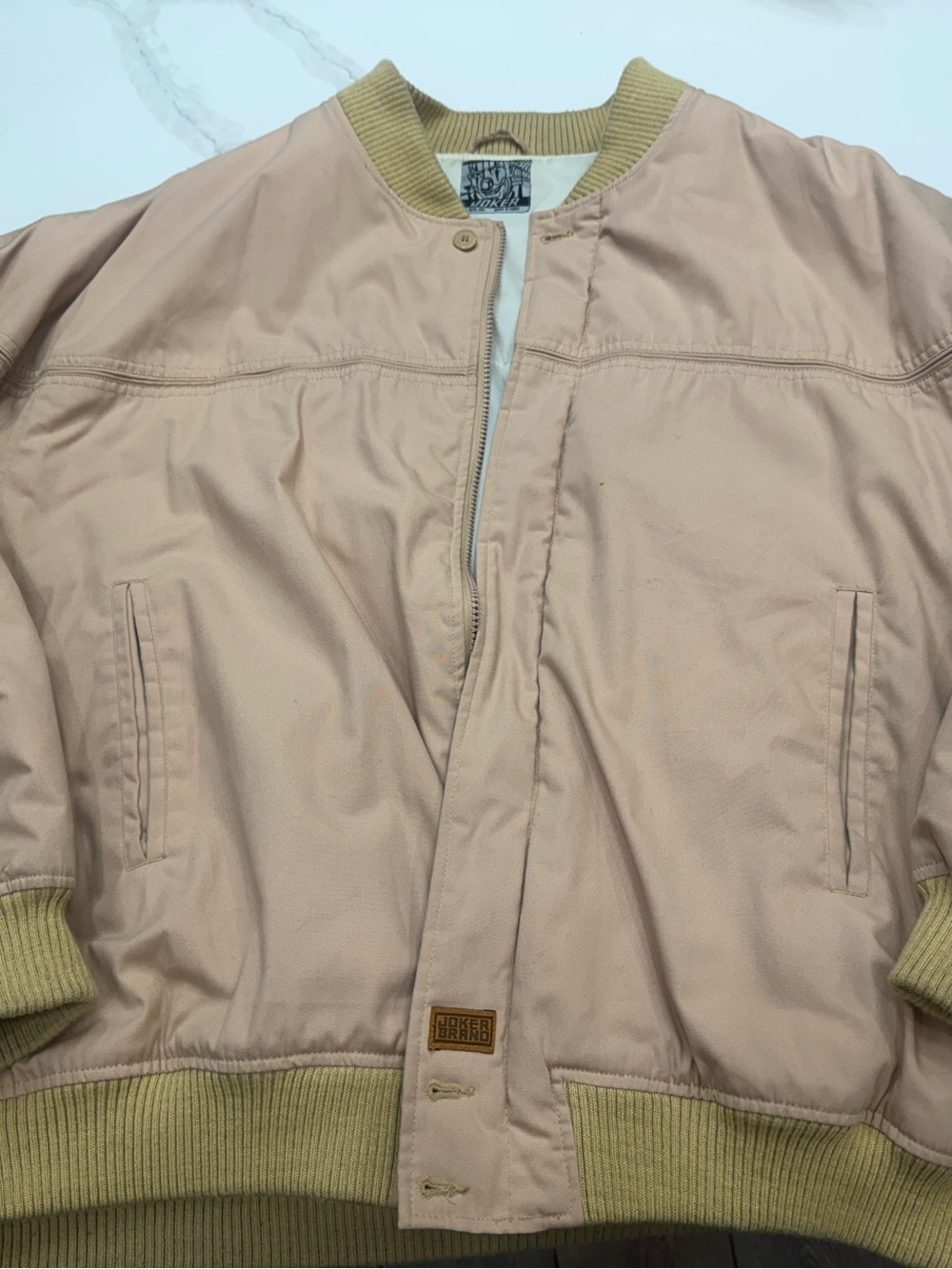 Vintage Joker Brand Tan Bomber Jacket with ribbed Trim
